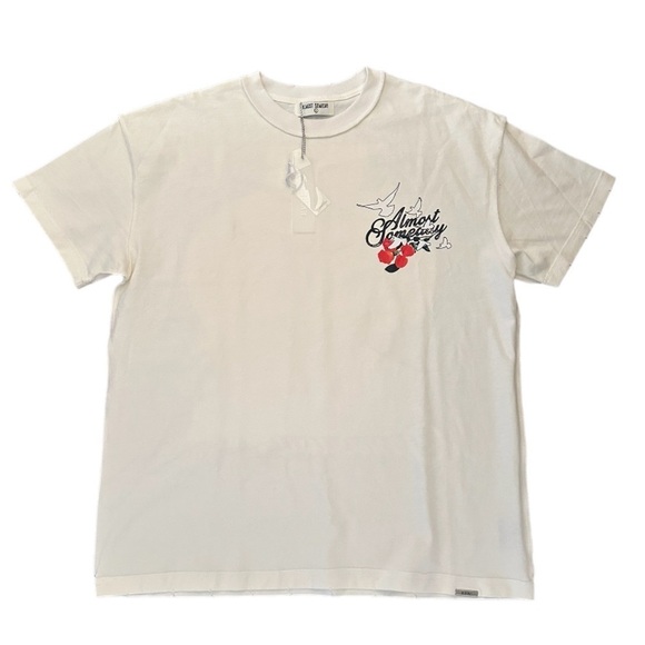 Almost Someday Distressed Purgatory Short Sleeve Tee-Shirt, Cream, Size L, NWT - Picture 2 of 12